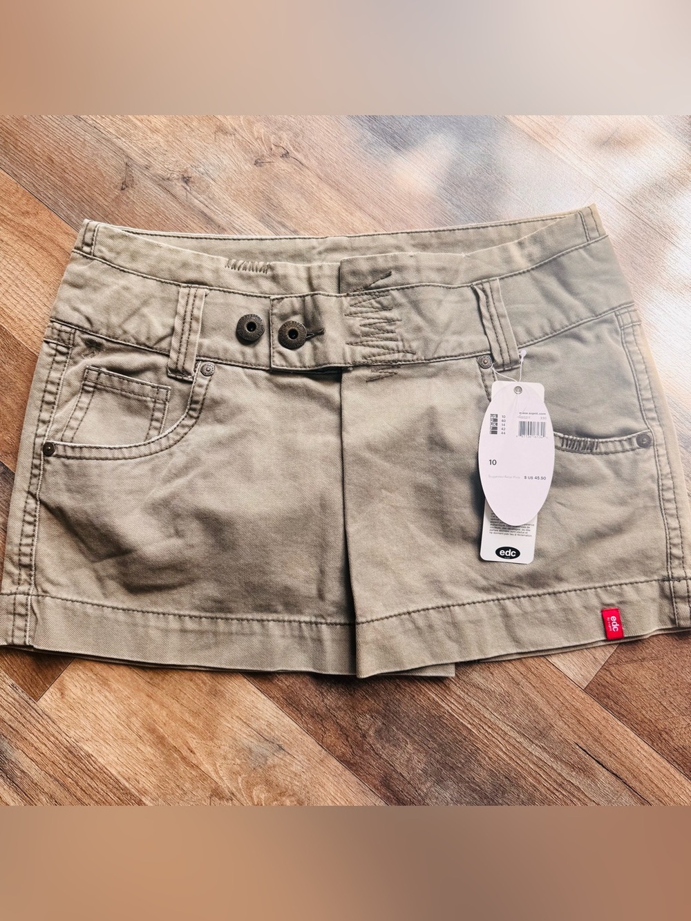 NWT EDC Esprit Y2K Khaki Low Rise Mini Shorts 10 Utility Cargo 2000s